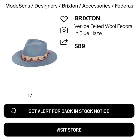 Free People Brixton Venice Blue Fedora with Tan Geometric Band - Picture 5 of 5